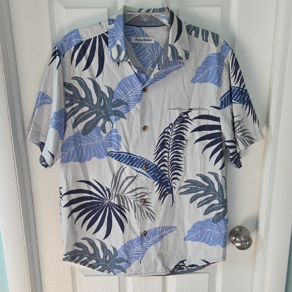 Tommy Bahama Men's Blue Tropical Print Silk Blend Shirt